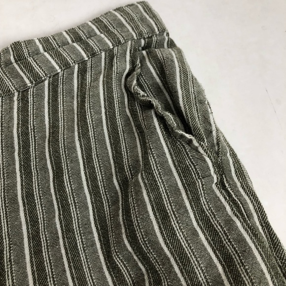 Green Linen Straight Cropped Striped Pants Size Medium - Picture 4 of 7